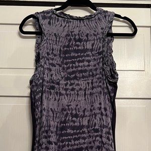 Silk Ruffle Neck Sleeveless Dress with inset panels down the sides